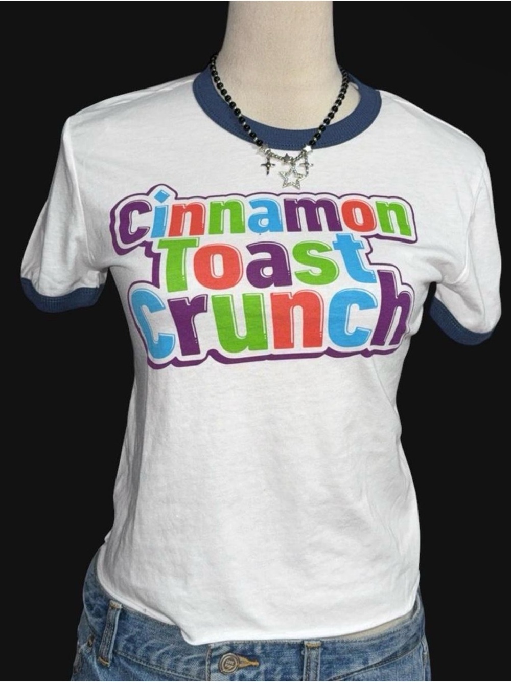 Cinnamon Toast Crunch White Short Sleeve Ringer Tee with Multicolor Logo